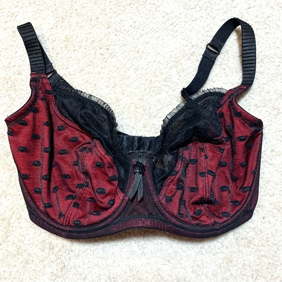 Parfait Red Black Lace Trim Bra Women Underwire Bra 32H - Picture 1 of 10